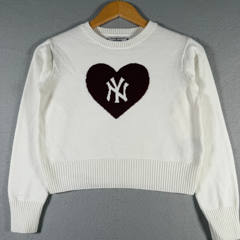 MLB Genuine Merchandise Youth New York Yankees Heart Graphic Sweater Cream 11/12